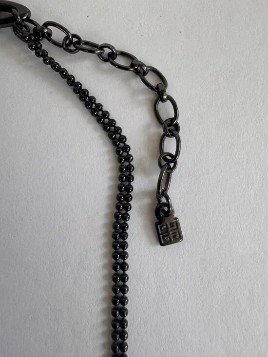 Givenchy Black Mesh Necklace Red Bead Fringe Gothic Bib Statement Signed - Picture 6 of 10